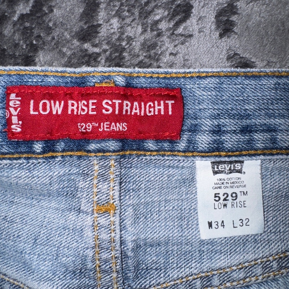 Vintage 2002 Levi's 529 Jeans Mens 34x32 Low Rise Straight Blue Denim Y2K 0502 - Picture 7 of 16